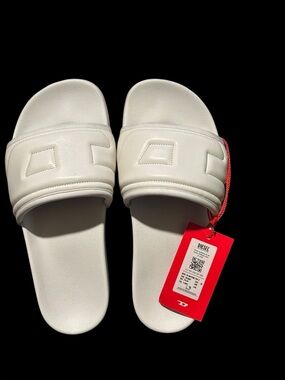 Diesel White Padded Logo Slide Sandals